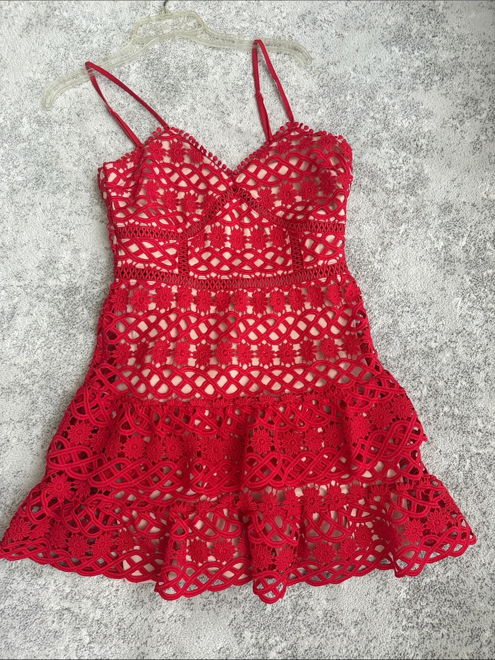 Lulu's Red Crochet Lace Mini Dress with Floral Cutouts